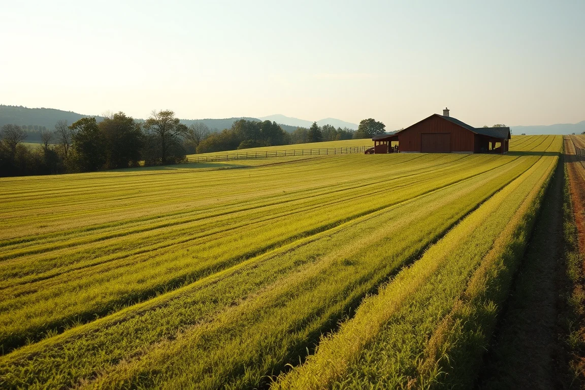 recently mowed pasture with oak and hickory trees in rolling Middle Tennessee terrain